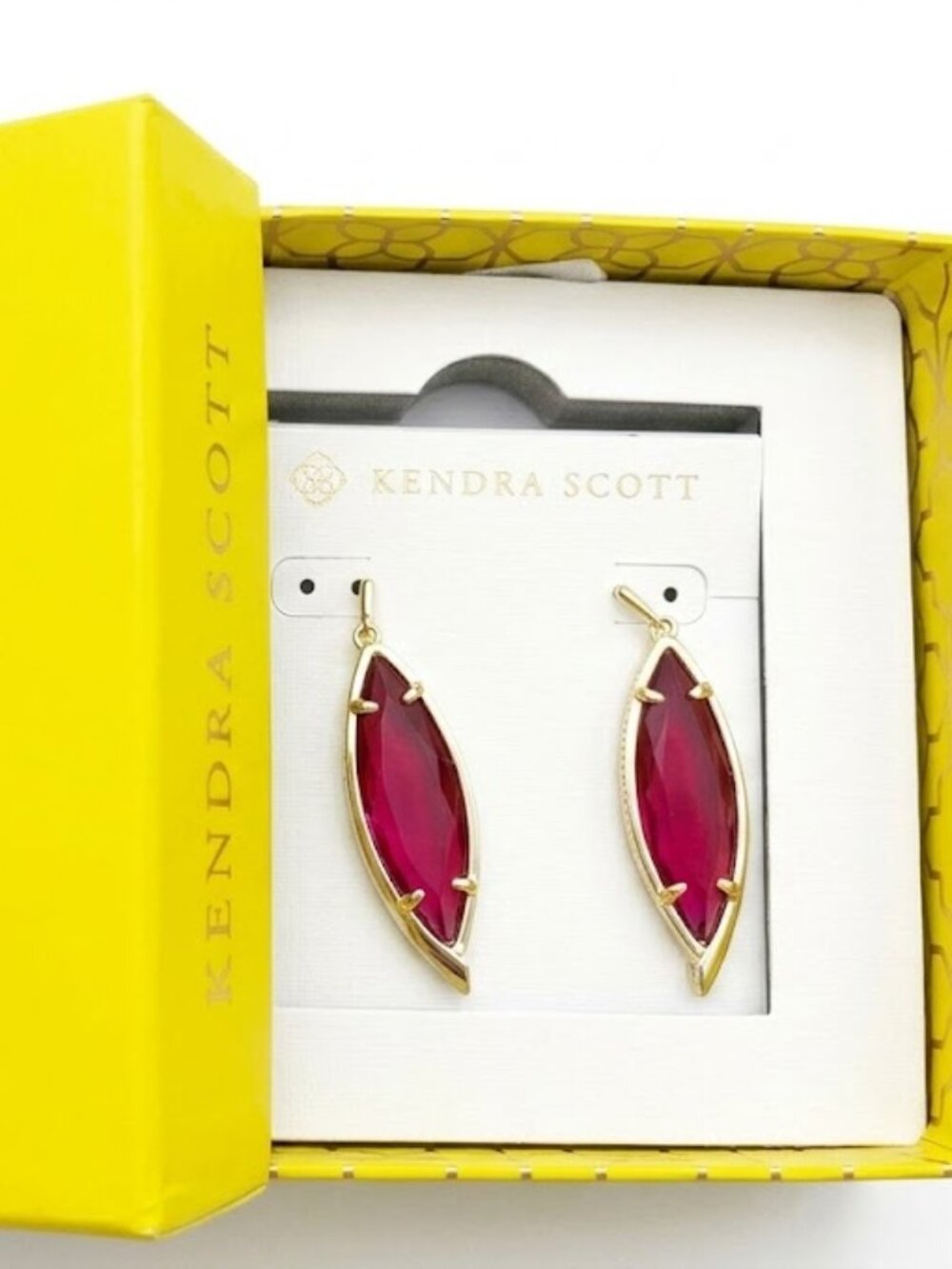 Kendra Scott Maxwell Earrings in Gold/Berry Glass- New in Box